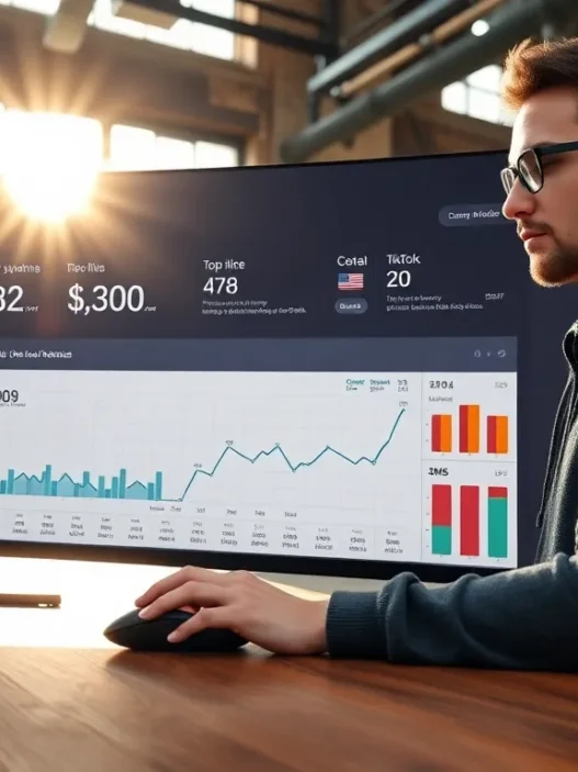 Individual analyzing the Hyros ecommerce attribution dashboard on a large curved monitor.